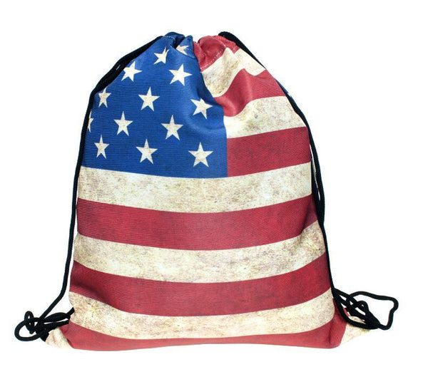 Retro 3D Print Drawstring Bag