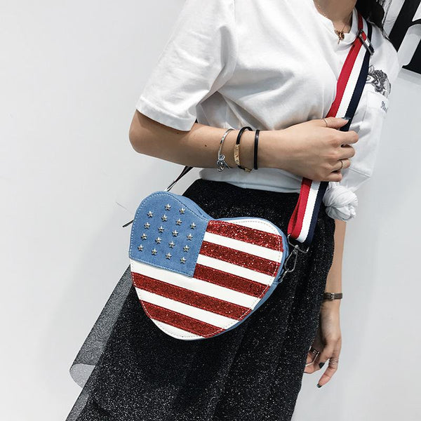 Heart Shape American Flag Shoulder Bag