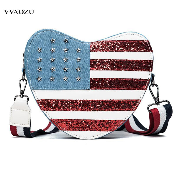 Heart Shape American Flag Shoulder Bag